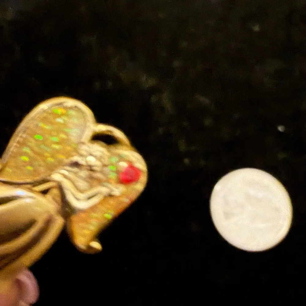 Vintage Gold Angel Wing Pendant Brooch with Opal-Like Inlay AAI